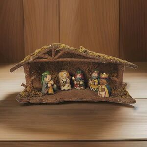 Mini Nativity Scene 10” Folk Art Style Resin Manger Set w/ Moss Stable Christmas